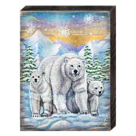 DESIGNOCRACY 9521508 Polar Bears Wooden Block Graphic Art Design 95215B08